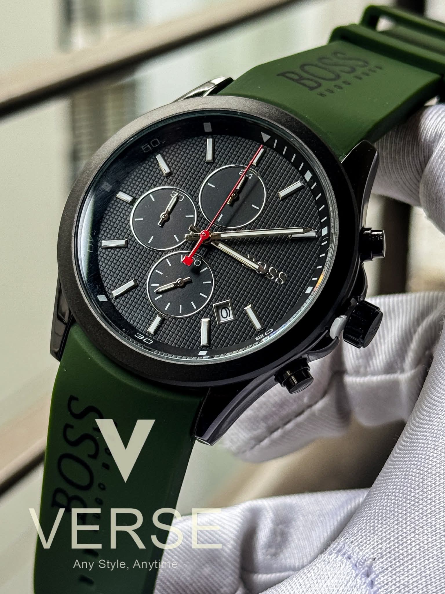 BOSS Velocity Chronograph | Forest Green Silicone Strap Black Dial - ( Double A ) - VERSE - 