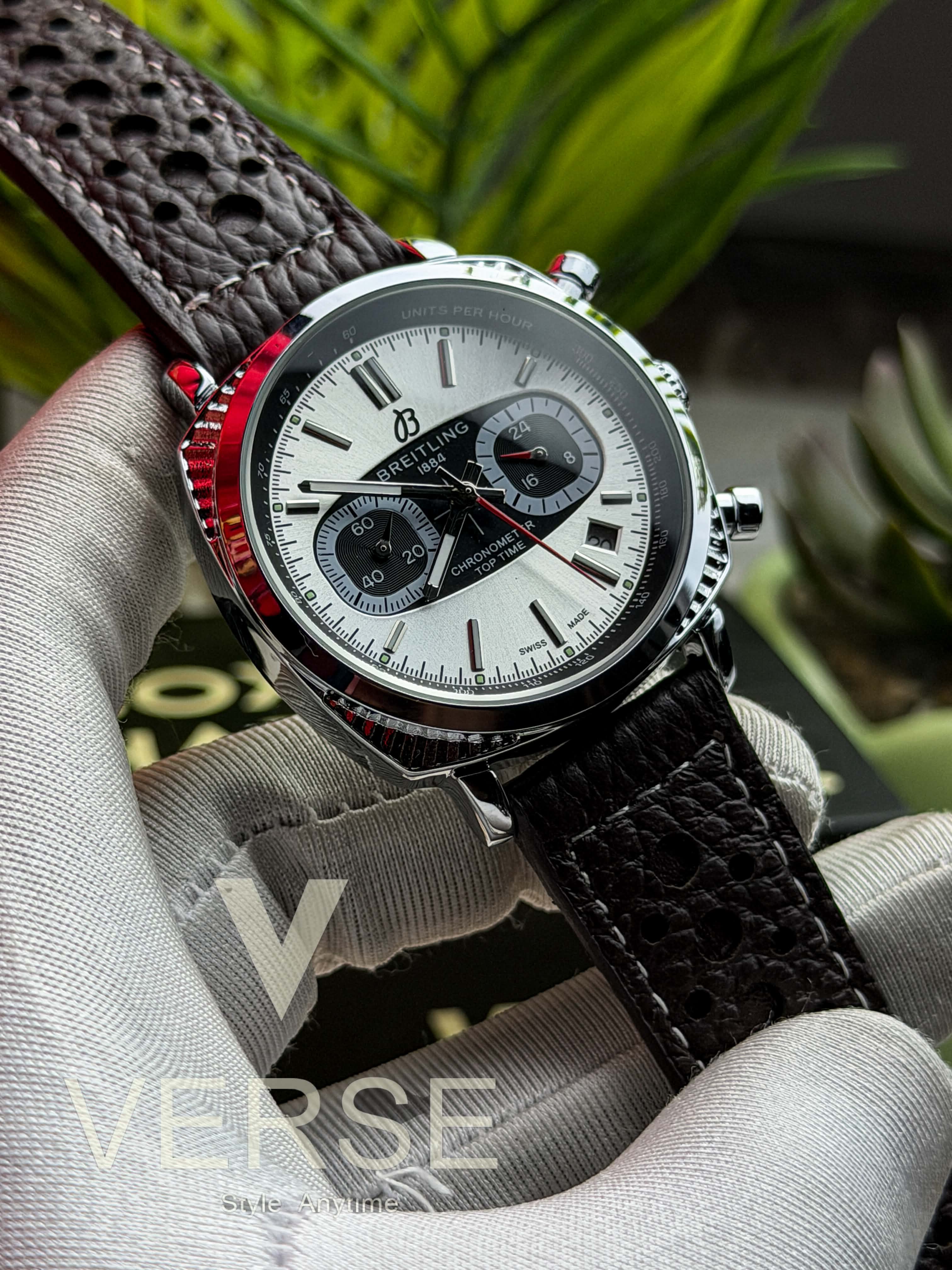 Breitling Top Time B01 Martini Racing Chronograph | Panda Dial Mocha Brown Perforated Leather - ( Double A ) - VERSE -