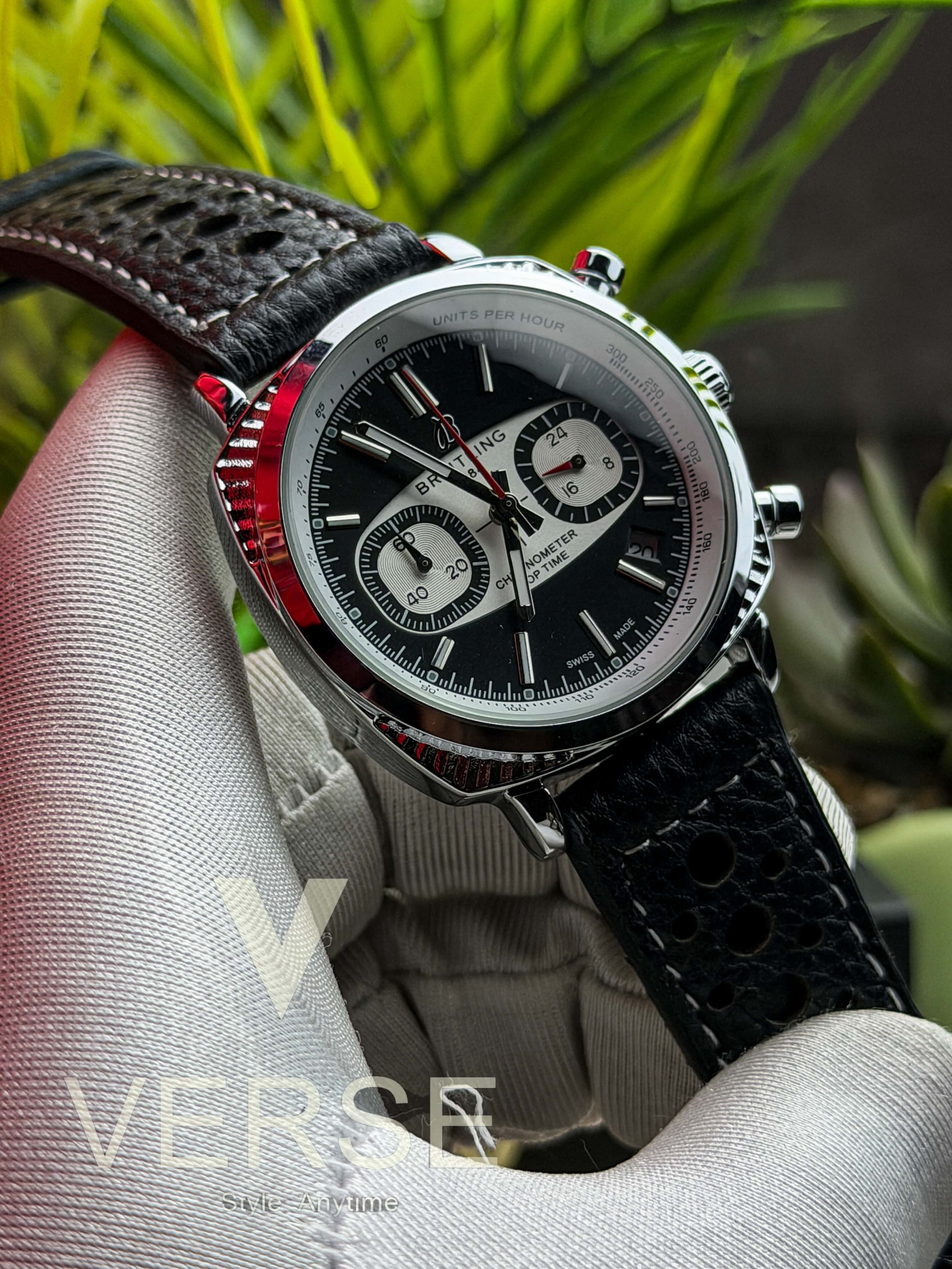 Breitling Top Time B01 Martini Racing Chronograph | Reverse Panda Dial Black Perforated Leather - ( Double A ) - VERSE -