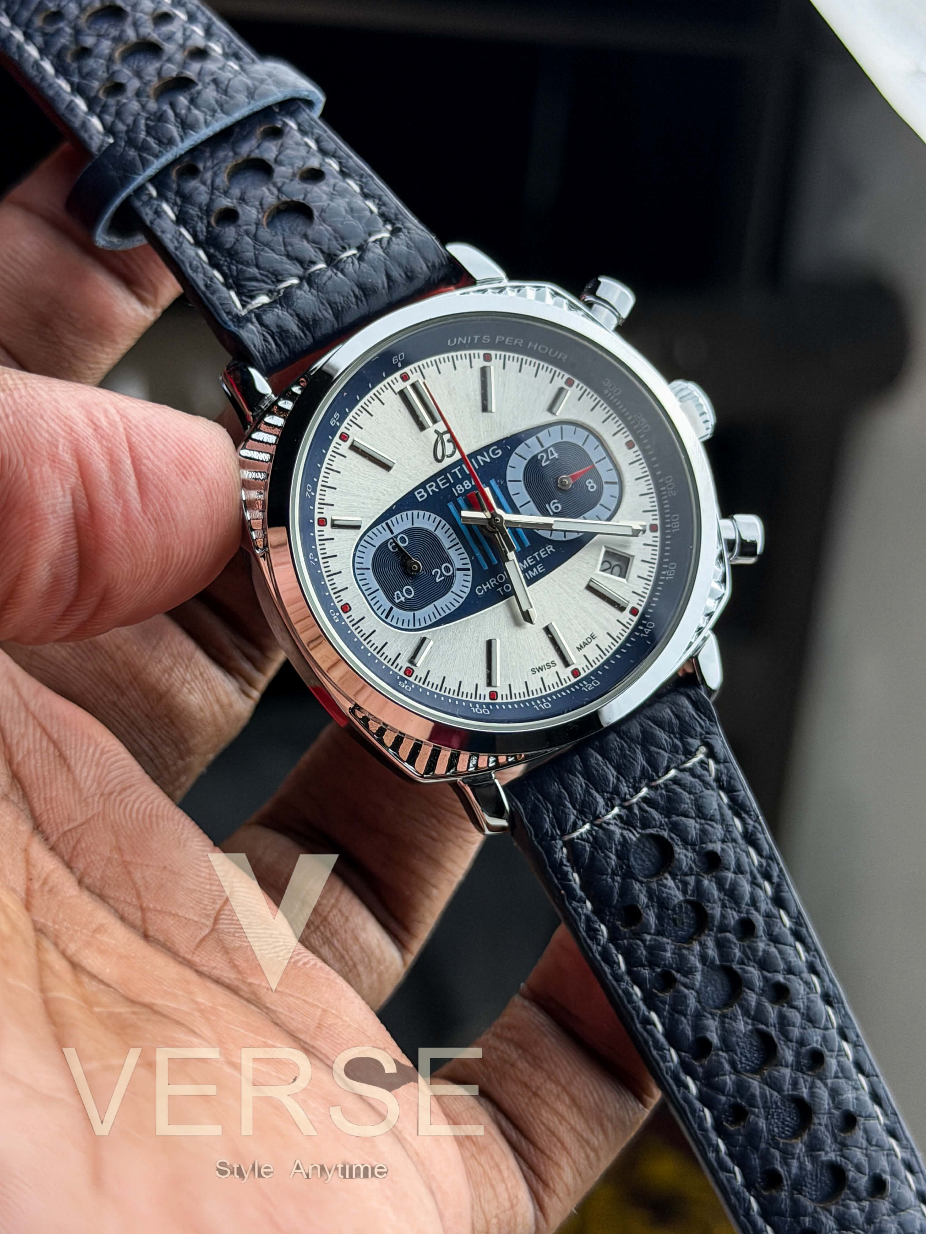 Breitling Top Time B01 Martini Racing Chronograph | White Dial Navy Blue Perforated Leather - ( Double A ) - VERSE -