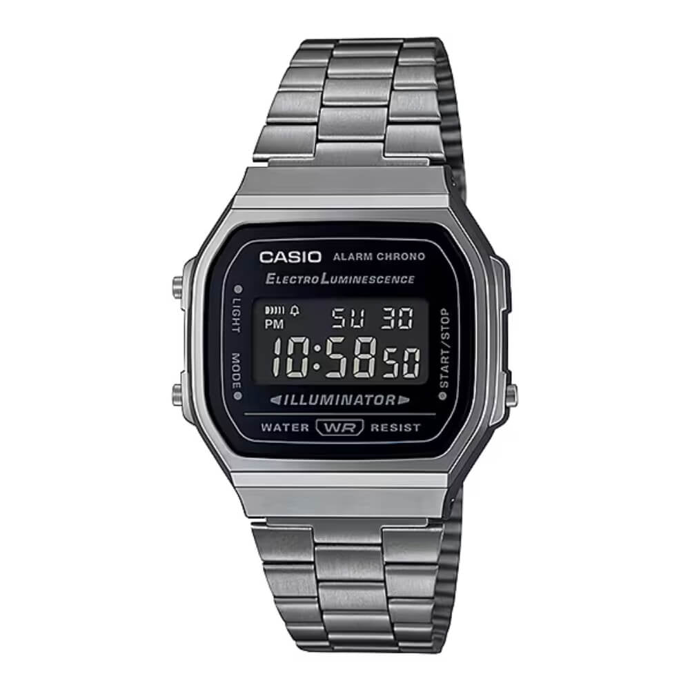 Casio A168WGG-1BDF Black Digital Dial Gunmetal Stainless Steel Unisex Watch | Casio A168WGG-1BDF - VERSE -
