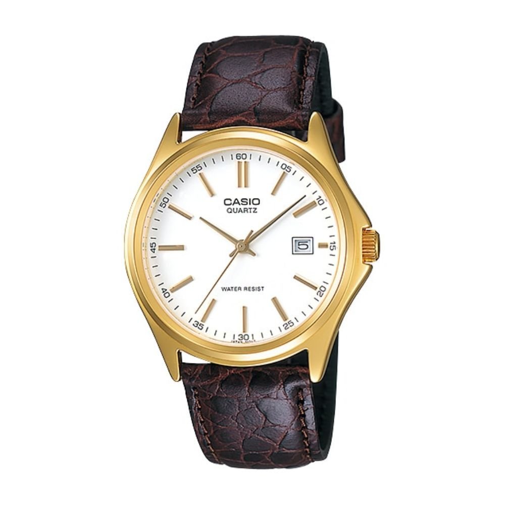 Casio Enticer MTP-1183Q-7ADF White Dial Gold Tone Brown Leather Men's Watch | Casio MTP-1183Q-7ADF - VERSE -