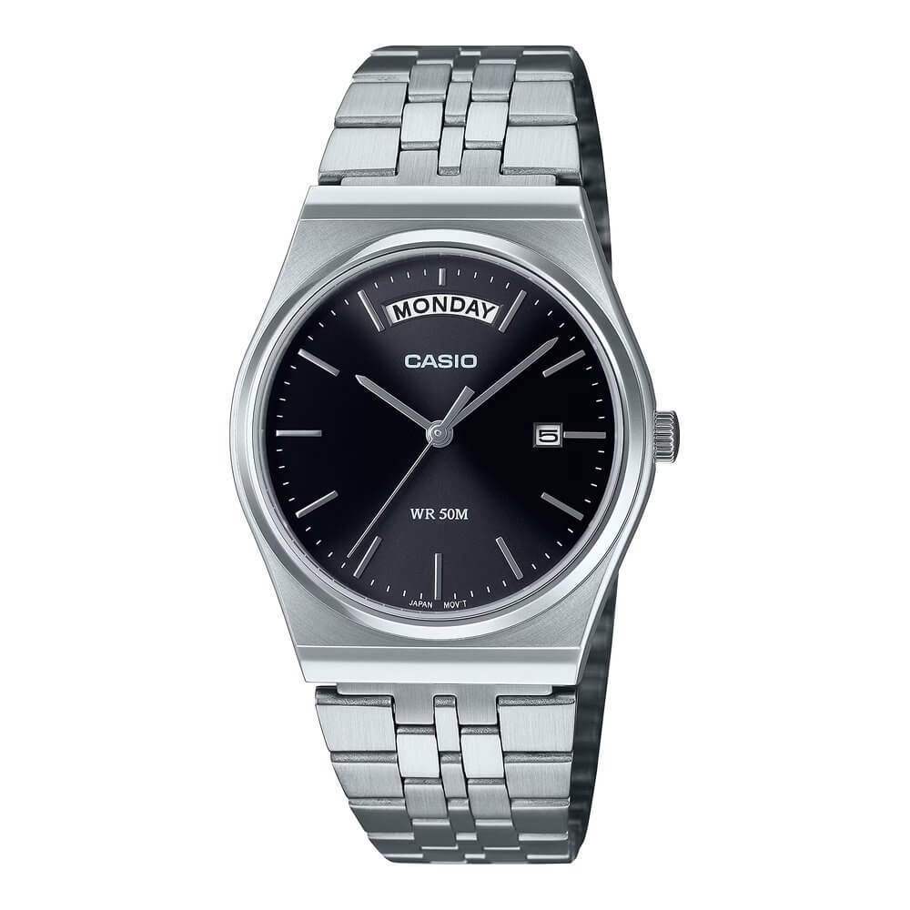 Casio Enticer MTP-B146D-1AVDF Day-Date Black Dial Stainless Steel Men's Watch | Casio MTP-B146D-1AVDF - VERSE -