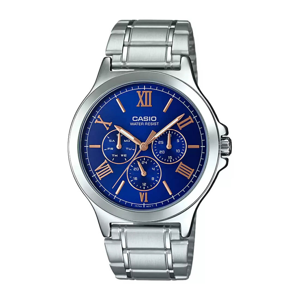 Casio Enticer MTP-V300D-2AUDF Navy Blue Dial Stainless Steel Men's Multifunction Watch | Casio MTP-V300D-2AUDF - VERSE -