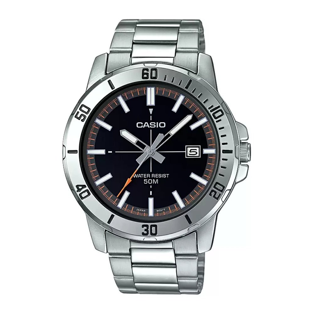 Casio Enticer MTP-VD01D-1E2VUDF Sports Black Dial Stainless Steel Men's Watch | Casio MTP-VD01D-1E2VUDF - VERSE -