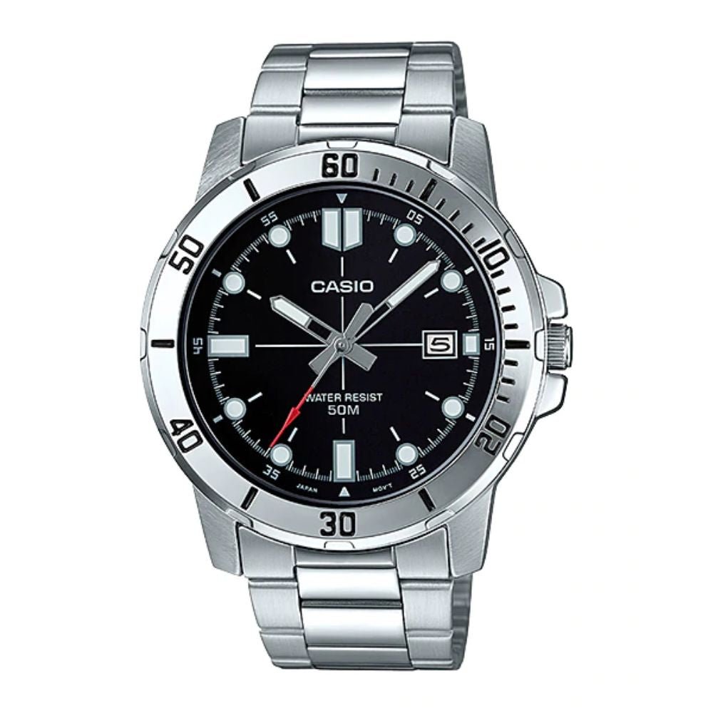 Casio Enticer MTP-VD01D-1EVUDF Black Dial Stainless Steel Men's Watch | Casio MTP-VD01D-1EVUDF - VERSE -
