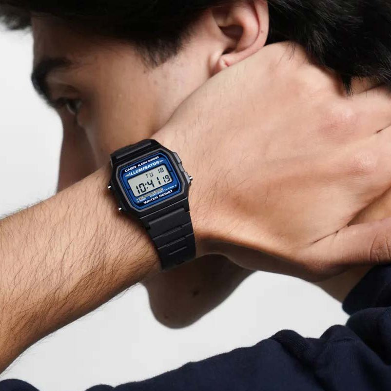 Casio F-105W-1ADF Grey-Blue Digital Dial Black Resin Men's Watch | Casio F-105W-1ADF - VERSE -