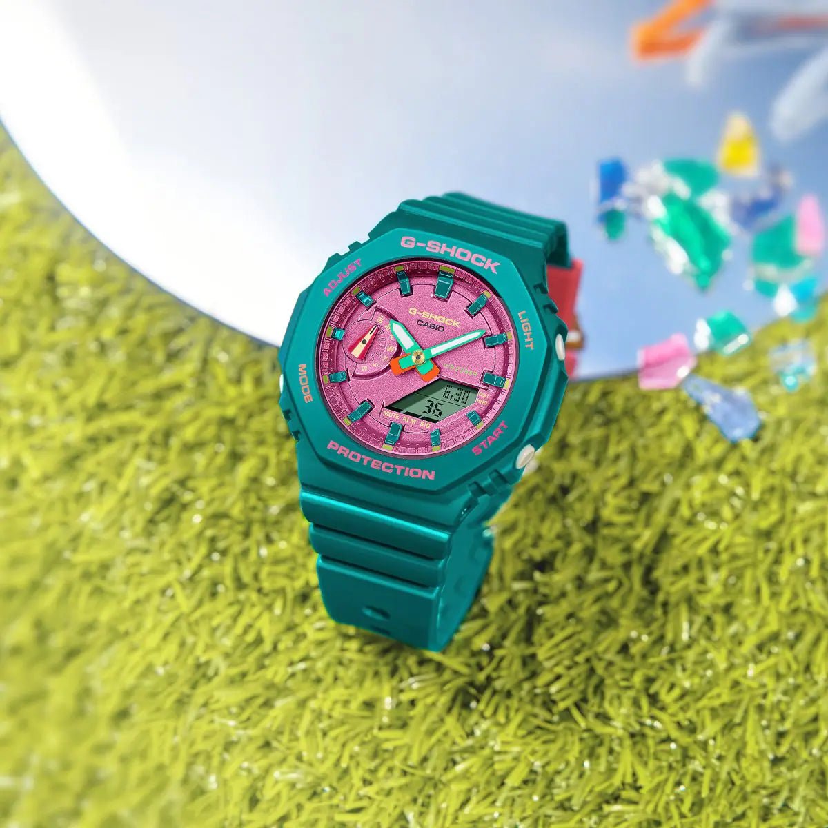 Casio G-Shock GMA-S2100BS-3A Raspberry Pink Dial Teal Resin Women's Analog-Digital Watch | Casio GMA-S2100BS-3A - VERSE -