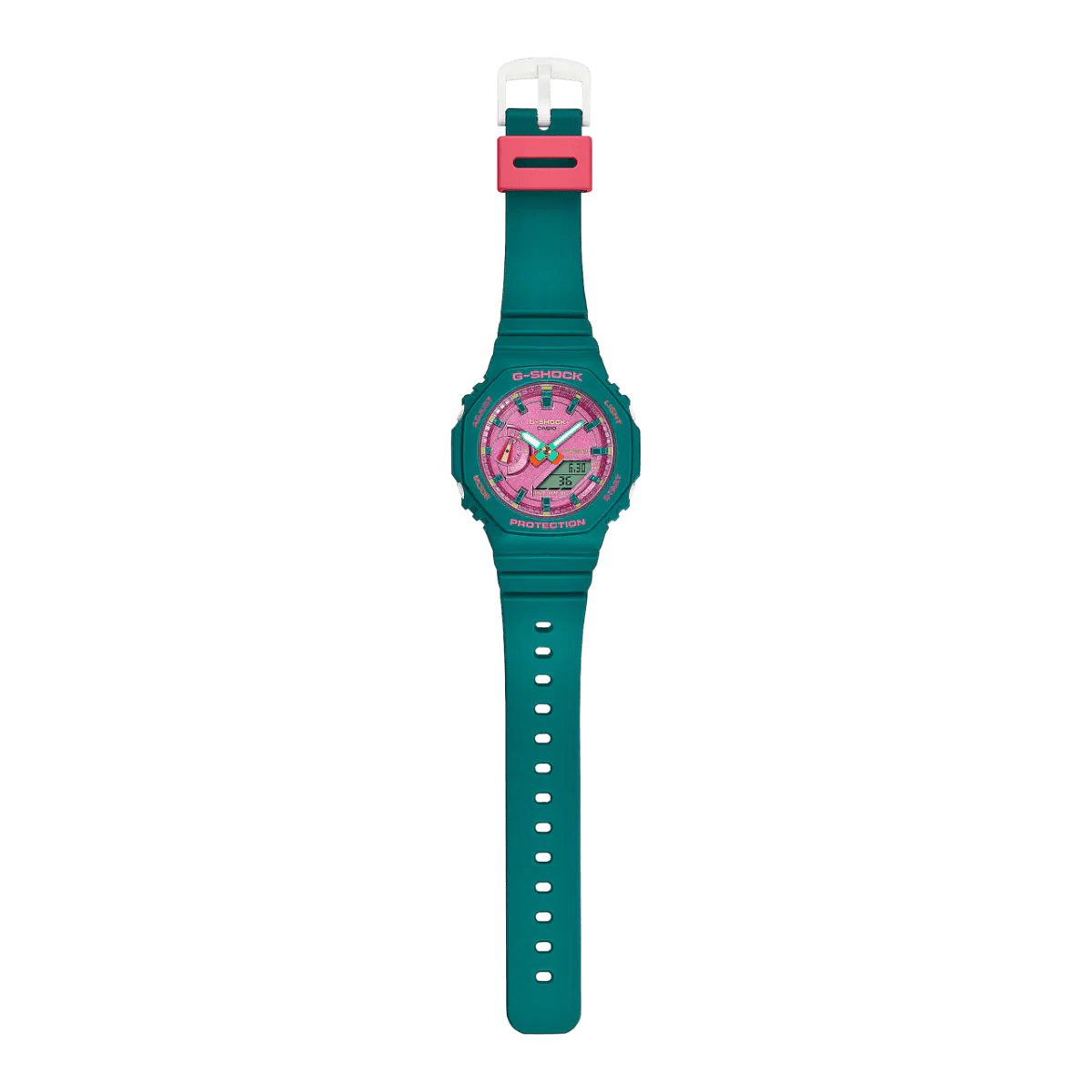 Casio G-Shock GMA-S2100BS-3A Raspberry Pink Dial Teal Resin Women's Analog-Digital Watch | Casio GMA-S2100BS-3A - VERSE -