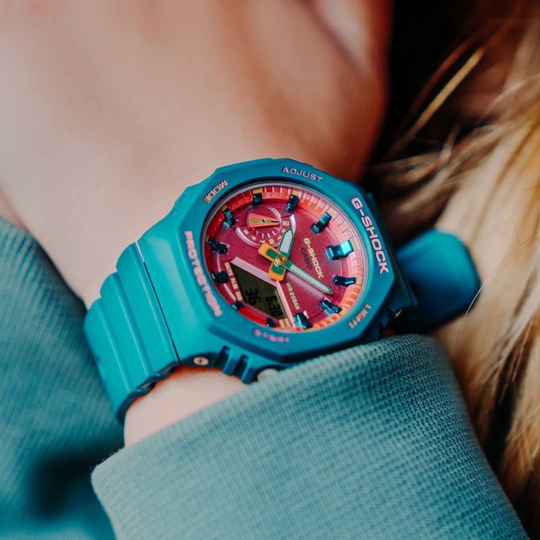 Casio G-Shock GMA-S2100BS-3A Raspberry Pink Dial Teal Resin Women's Analog-Digital Watch | Casio GMA-S2100BS-3A - VERSE -