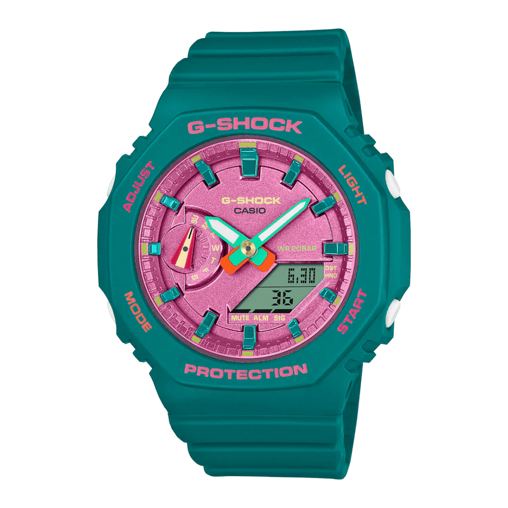 Casio G-Shock GMA-S2100BS-3A Raspberry Pink Dial Teal Resin Women's Analog-Digital Watch | Casio GMA-S2100BS-3A - VERSE -