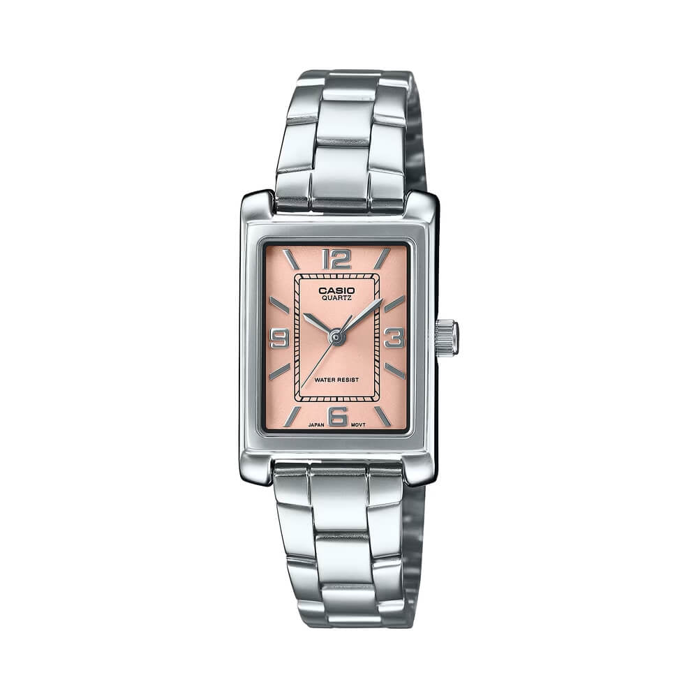Casio LTP-1234DD-4ADF Pastel Salmon Pink Dial Stainless Steel Women's Watch | Casio LTP-1234DD-4ADF - VERSE -