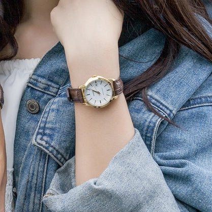 Casio LTP - V004GL - 7AUDF White Dial Gold Tone Brown Leather Women’s Watch | Casio LTP - V004GL - 7AUDF - VERSE - 
