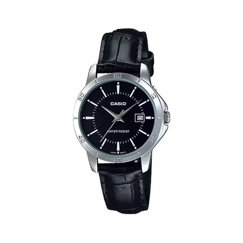 Casio LTP - V004L - 1AUDF Black Dial Black Leather Women’s Watch | Casio LTP - V004L - 1AUDF - VERSE - 