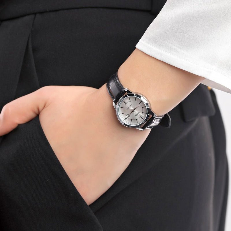 Casio LTP - V004L - 7AUDF White Dial Black Leather Women’s Watch | Casio LTP - V004L - 7AUDF - VERSE - 
