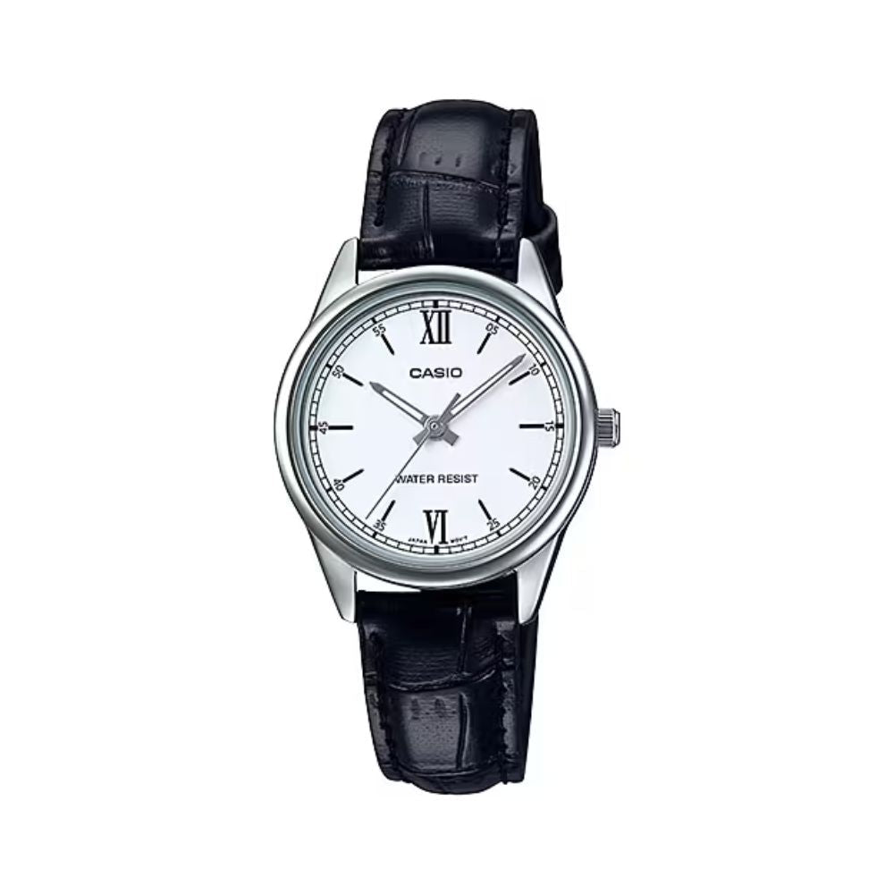 Casio LTP-V005L-7B2UDF White Dial Black Leather Women's Watch | Casio LTP-V005L-7B2UDF - VERSE -
