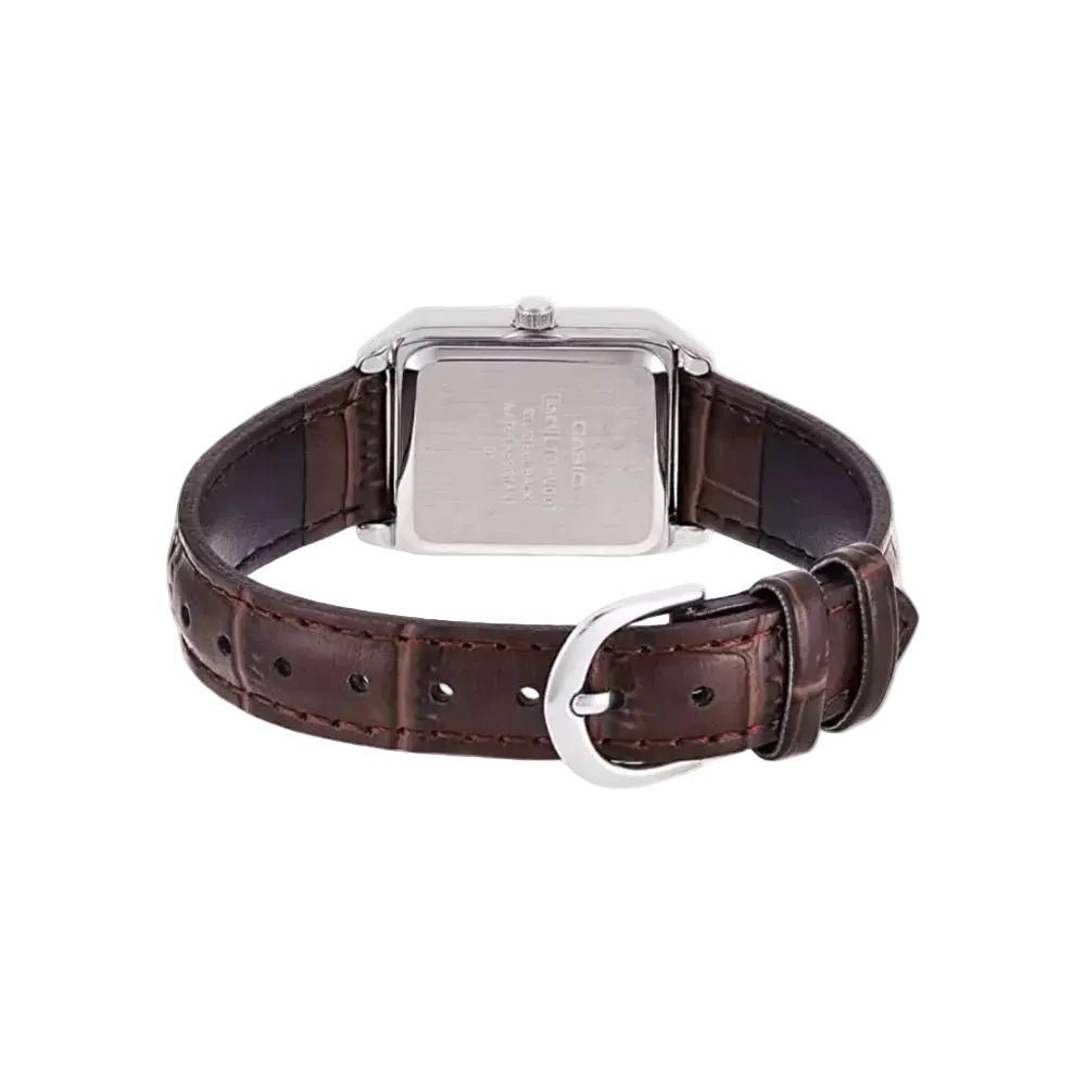 Casio LTP-V007L-7E2UDF White Dial Brown Leather Strap Women's Tank Watch | Casio LTP-V007L-7E2UDF - VERSE -