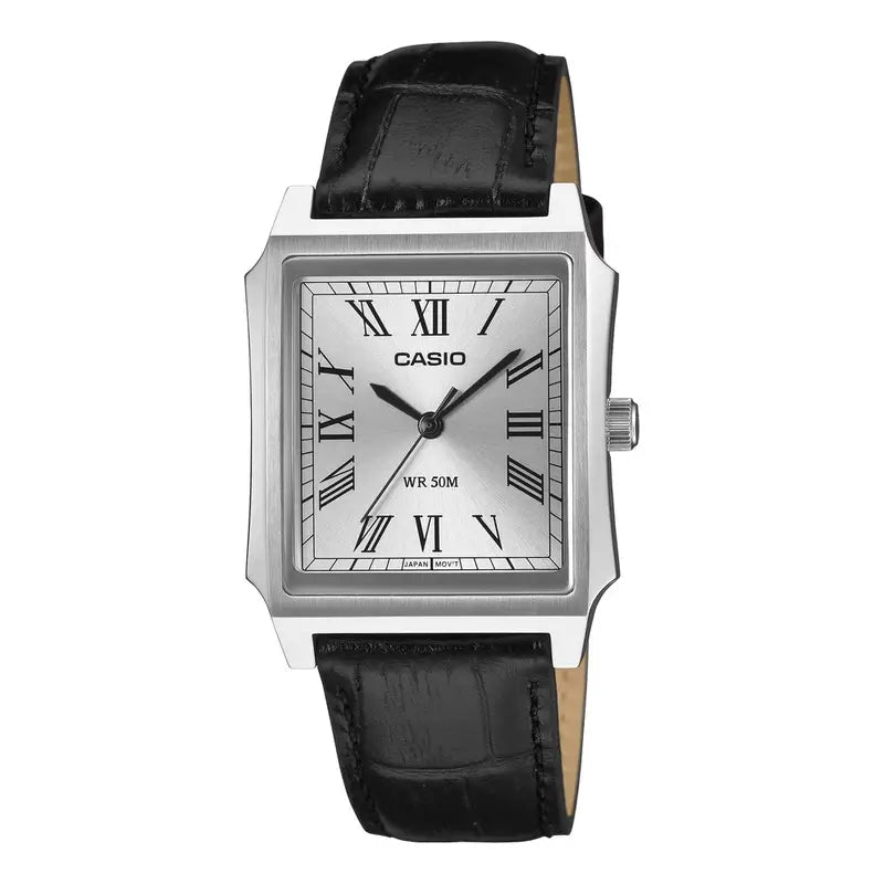 Casio MTP-B190L-7BVDF Silver Dial Black Leather Men's Tank Watch | Casio MTP-B190L-7BVDF - VERSE -