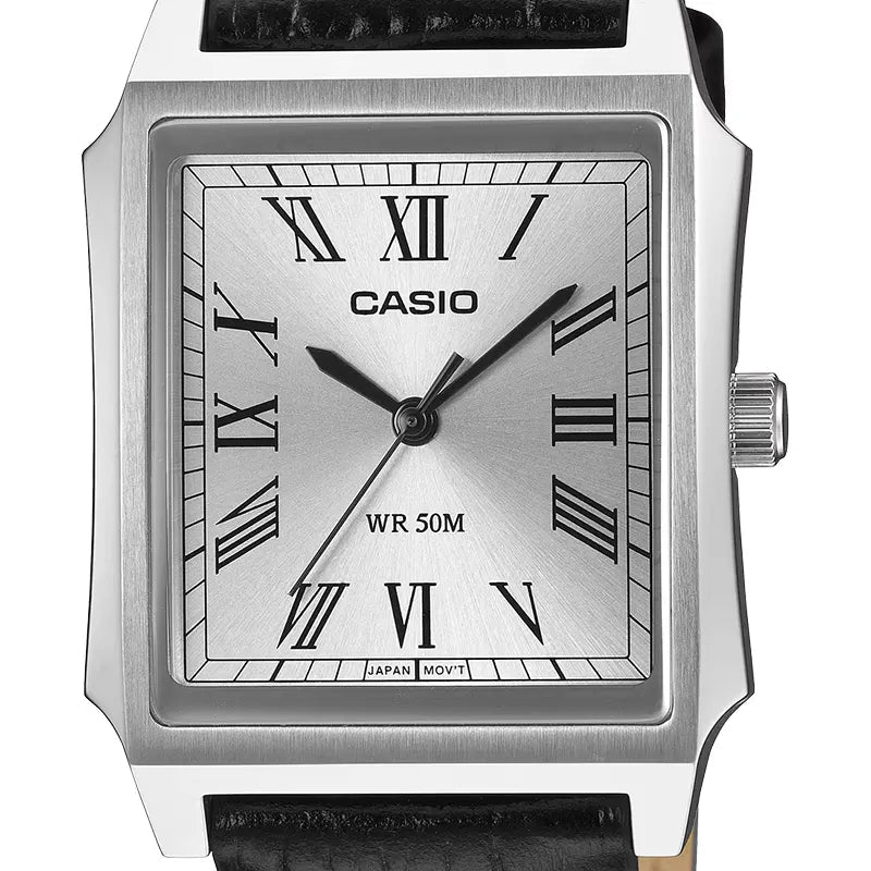 Casio MTP-B190L-7BVDF Silver Dial Black Leather Men's Tank Watch | Casio MTP-B190L-7BVDF - VERSE -