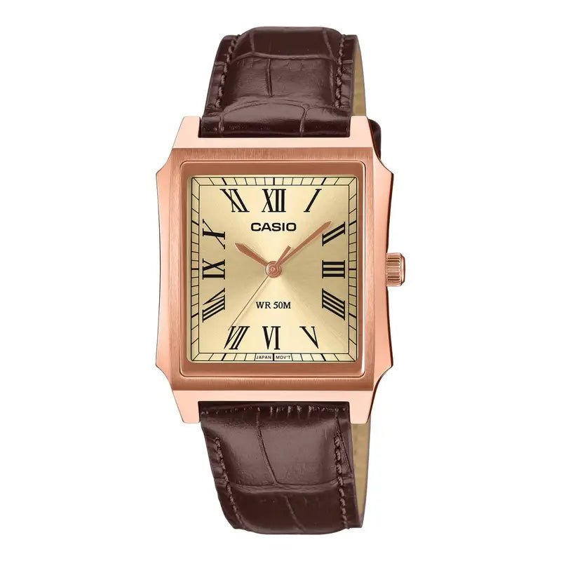 Casio MTP-B190RGL-9BVDF Champagne Dial Brown Leather Men's Tank Watch | Casio MTP-B190RGL-9BVDF - VERSE -