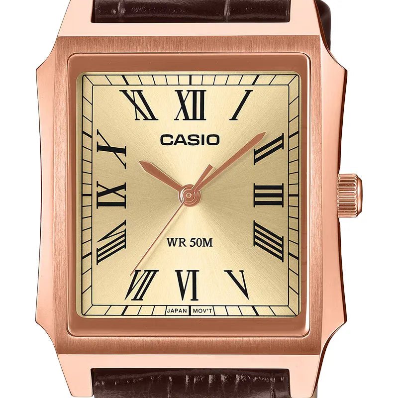Casio MTP-B190RGL-9BVDF Champagne Dial Brown Leather Men's Tank Watch | Casio MTP-B190RGL-9BVDF - VERSE -