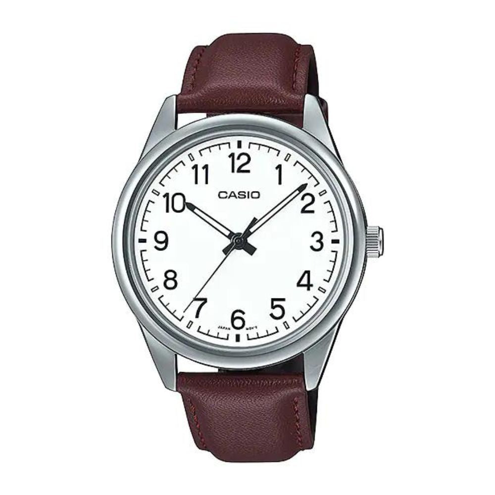 Casio MTP-V005L-7B4UDF White Dial Brown Leather Men's Watch | Casio MTP-V005L-7B4UDF - VERSE -