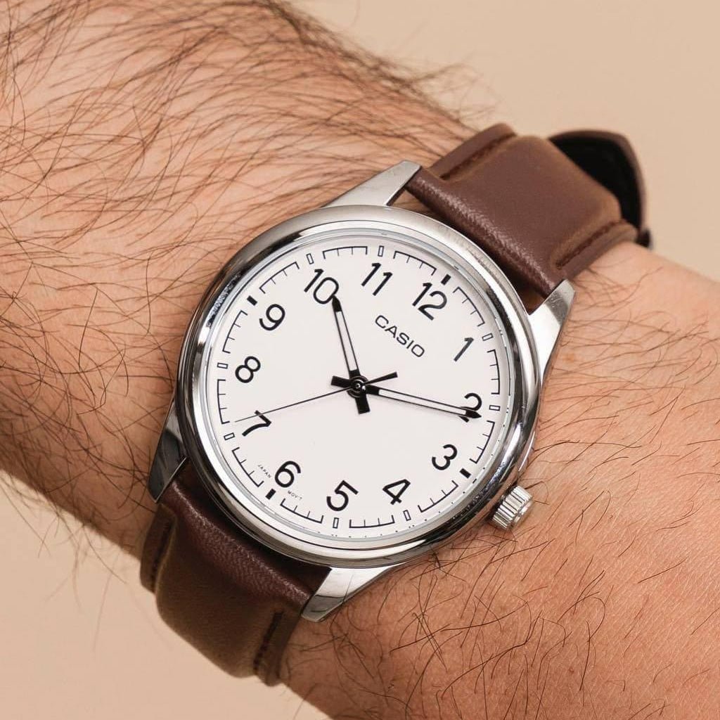 Casio MTP-V005L-7B4UDF White Dial Brown Leather Men's Watch | Casio MTP-V005L-7B4UDF - VERSE -