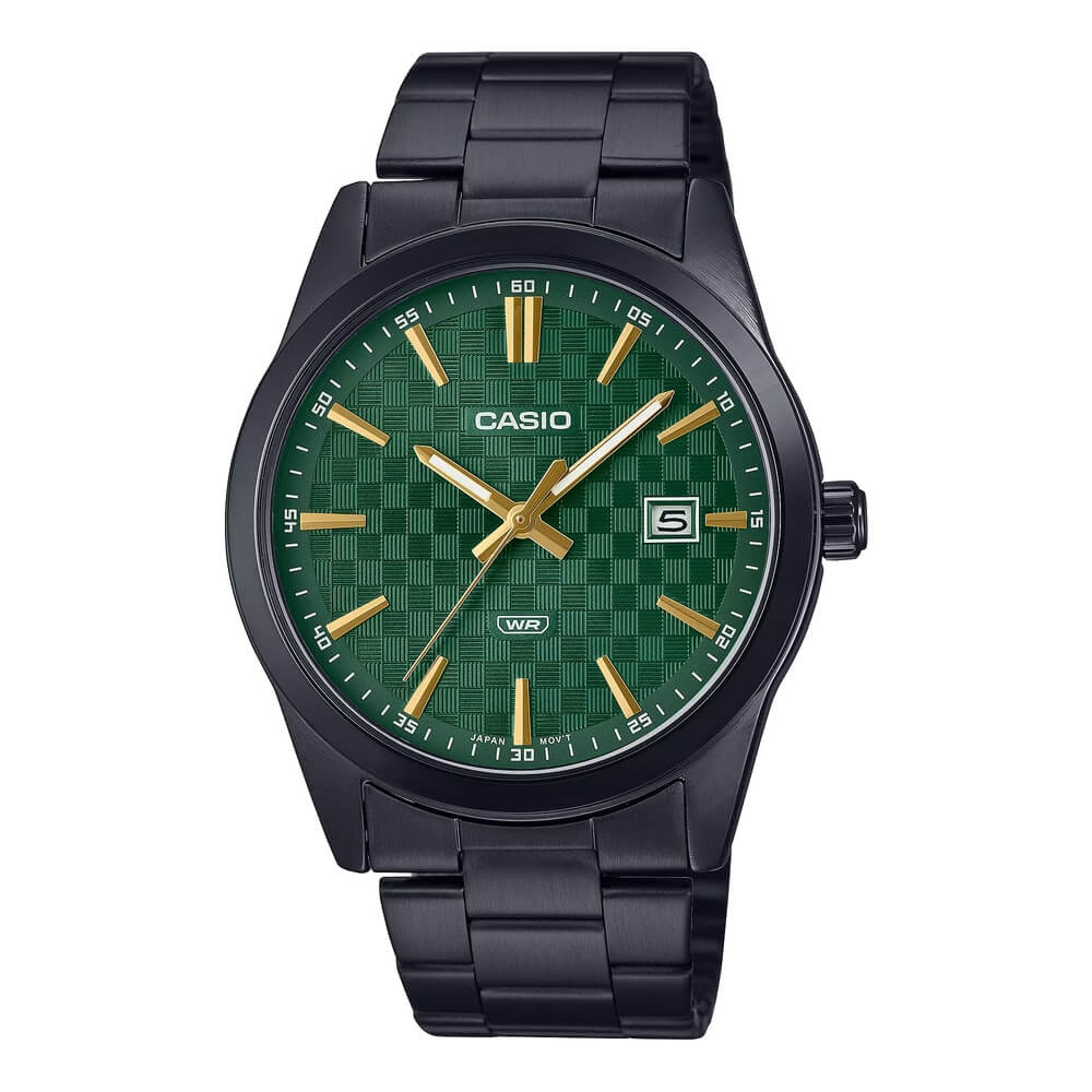 Casio MTP-VD03B-3AUDF Emerald Green Dial Black Stainless Steel Men's Watch | Casio MTP-VD03B-3AUDF - VERSE -