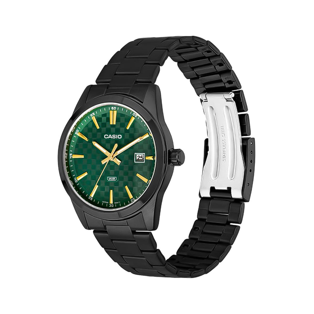 Casio MTP-VD03B-3AUDF Emerald Green Dial Black Stainless Steel Men's Watch | Casio MTP-VD03B-3AUDF - VERSE -