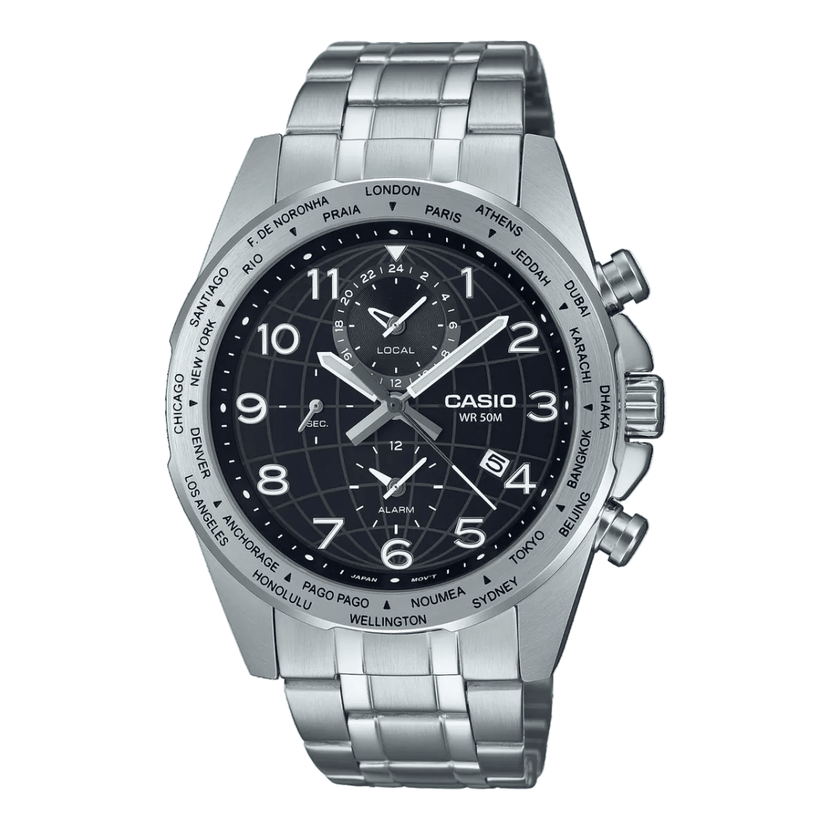 Casio MTP-W500D-1AVDF Black Retro Dial Travel Chronograph Stainless Steel Men's Watch | Casio MTP-W500D-1AVDF - VERSE -
