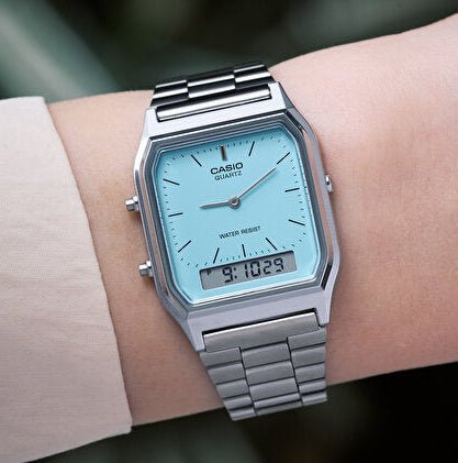 Casio Vintage AQ-230A-2A1MQYDF Analog-Digital Ice Blue Dial Stainless Steel Unisex Watch | Casio AQ-230A-2A1MQYDF - VERSE -