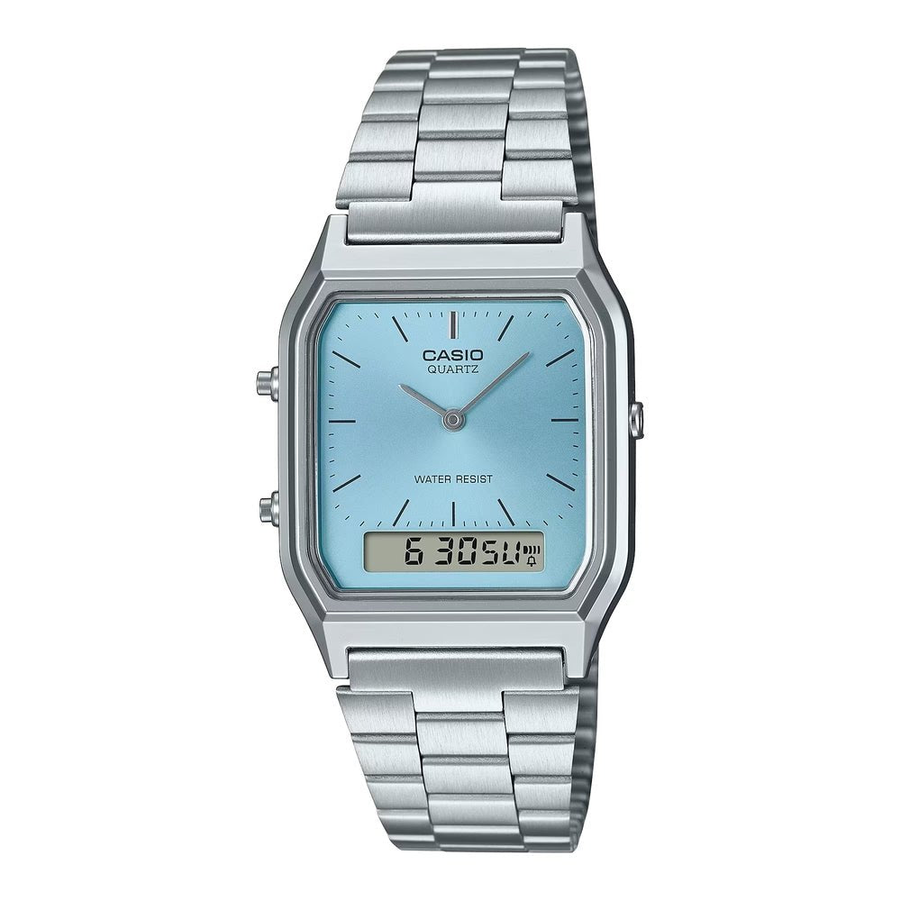 Casio Vintage AQ-230A-2A1MQYDF Analog-Digital Ice Blue Dial Stainless Steel Unisex Watch | Casio AQ-230A-2A1MQYDF - VERSE -