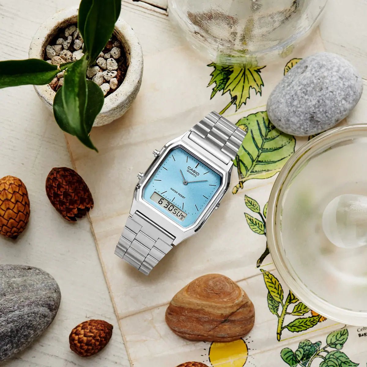 Casio Vintage AQ-230A-2A1MQYDF Analog-Digital Ice Blue Dial Stainless Steel Unisex Watch | Casio AQ-230A-2A1MQYDF - VERSE -