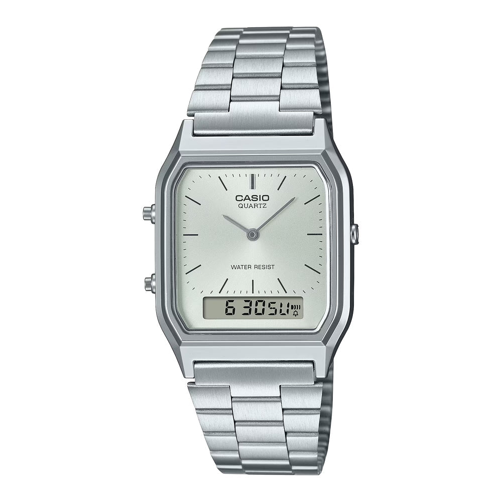 Casio Vintage AQ-230A-7AMQYDF Analog-Digital Silver Dial Stainless Steel Unisex Watch | Casio AQ-230A-7AMQYDF - VERSE -