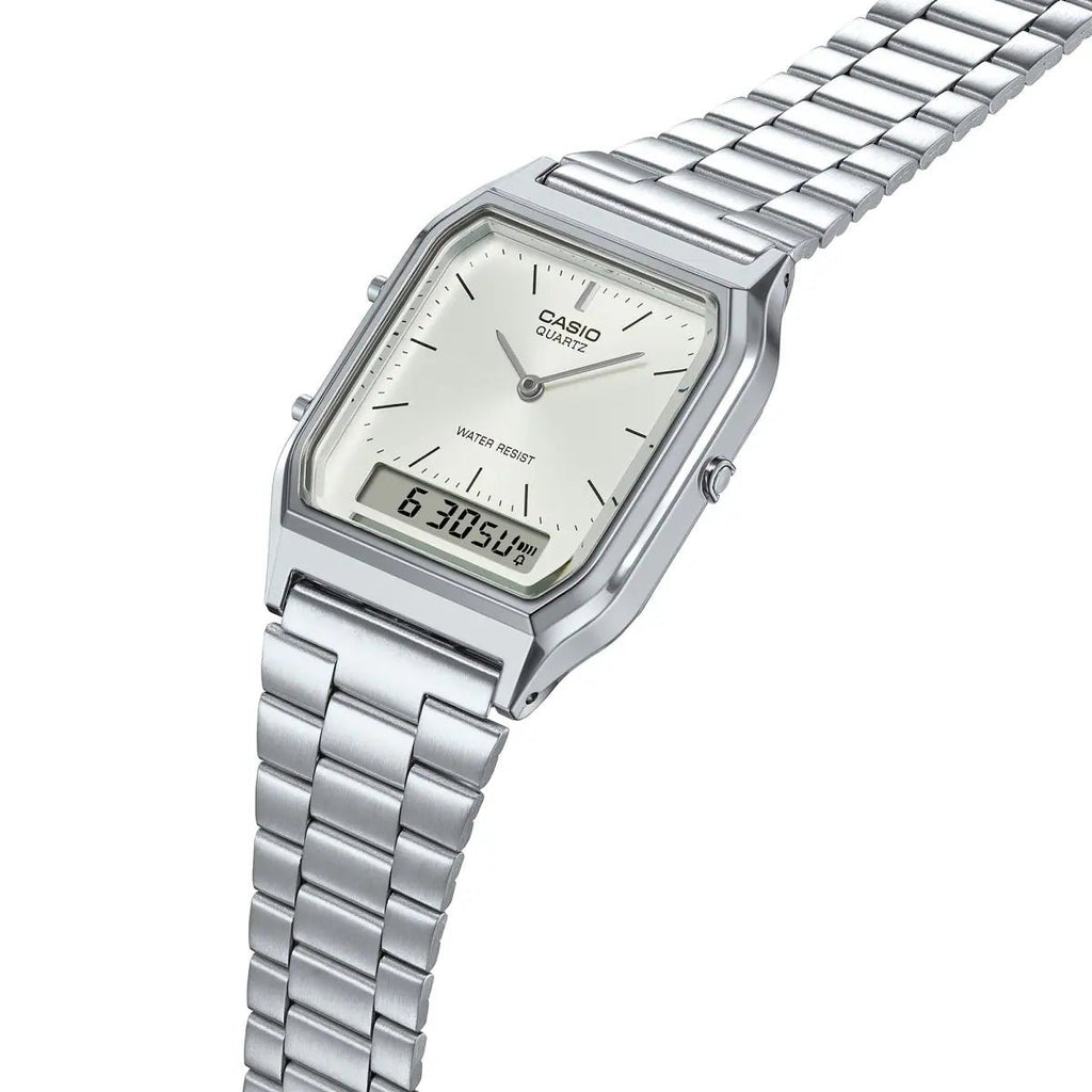 Casio Vintage AQ-230A-7AMQYDF Analog-Digital Silver Dial Stainless Steel Unisex Watch | Casio AQ-230A-7AMQYDF - VERSE -