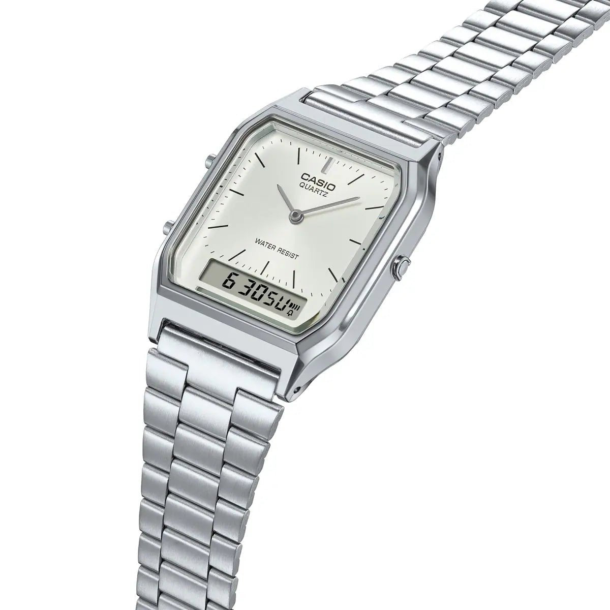Casio Vintage AQ-230A-7AMQYDF Analog-Digital Silver Dial Stainless Steel Unisex Watch | Casio AQ-230A-7AMQYDF - VERSE -