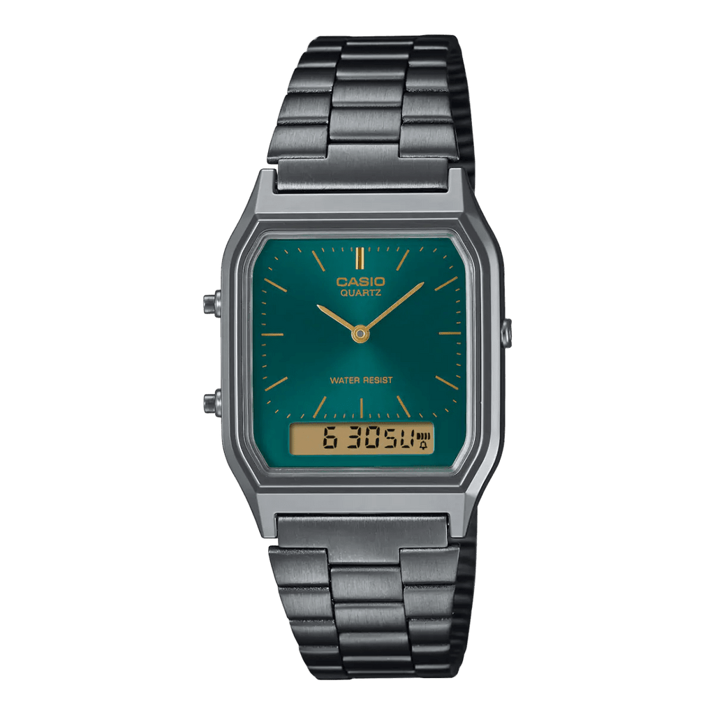 Casio Vintage AQ-230EGG-3ADF Analog-Digital Dark Green Dial Gunmetal Stainless Steel Unisex Watch | Casio AQ-230EGG-3ADF - VERSE -