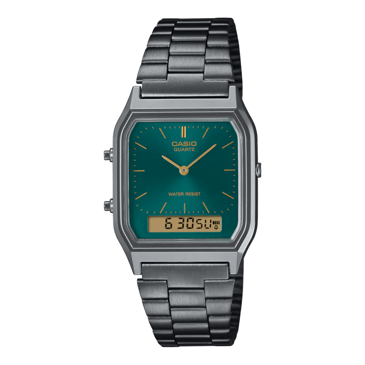 Casio Vintage AQ-230EGG-3ADF Analog-Digital Dark Green Dial Gunmetal Stainless Steel Unisex Watch | Casio AQ-230EGG-3ADF - VERSE -