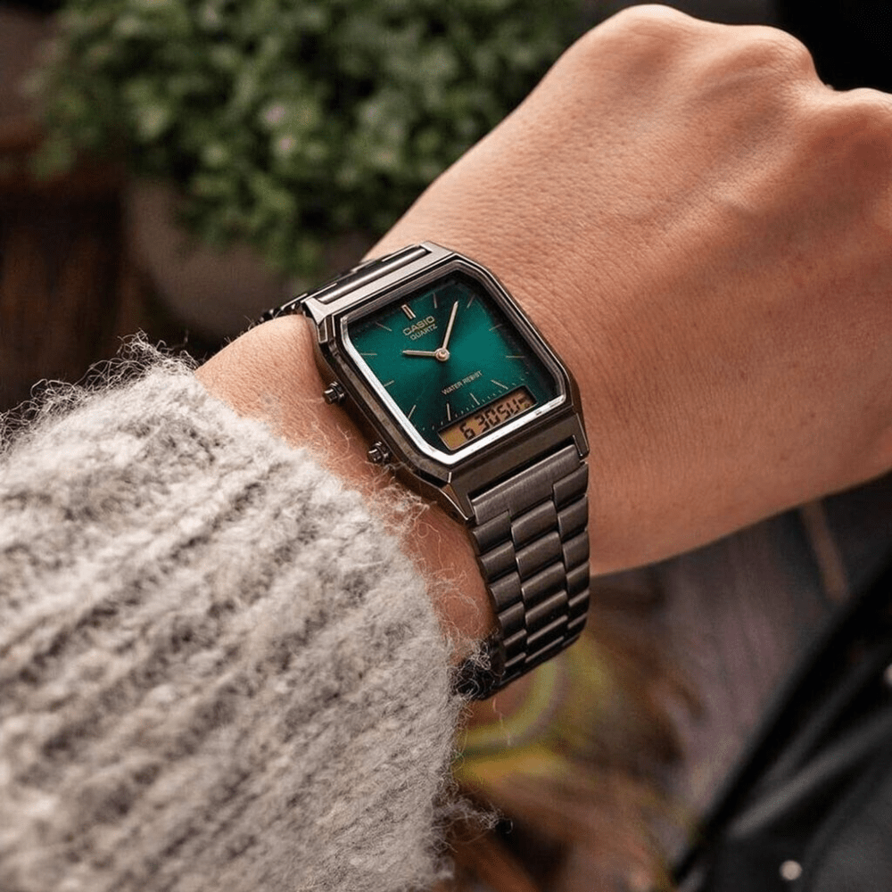 Casio Vintage AQ-230EGG-3ADF Analog-Digital Dark Green Dial Gunmetal Stainless Steel Unisex Watch | Casio AQ-230EGG-3ADF - VERSE -