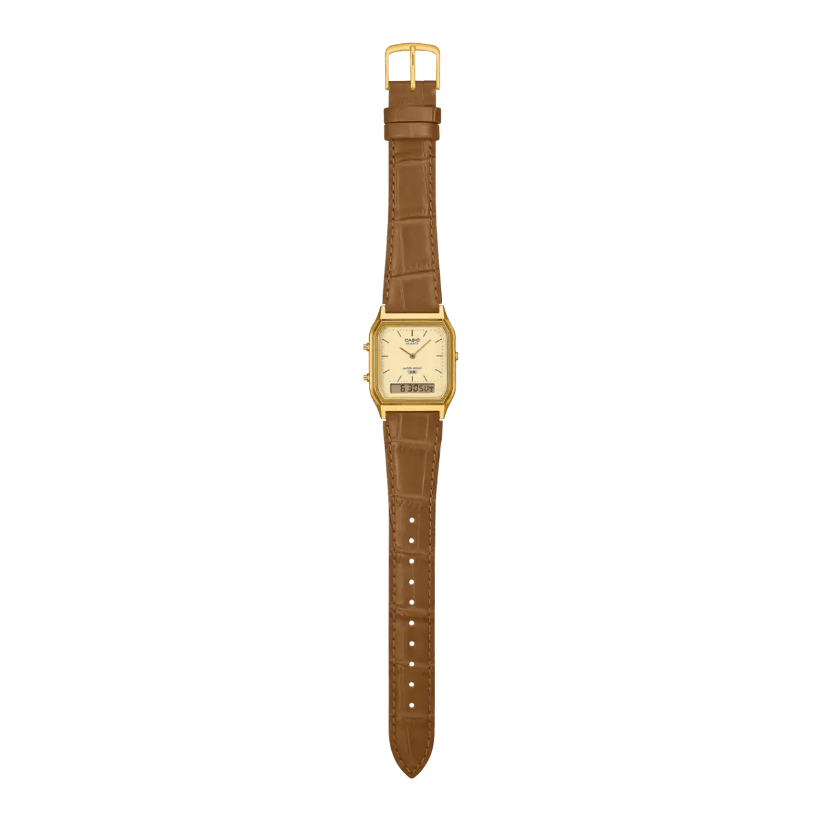 Casio Vintage AQ-230EGL-9ADF Champagne Gold Dial Brown Leather Gold Tone Analog-Digital Unisex Watch | Casio AQ-230EGL-9ADF - VERSE -
