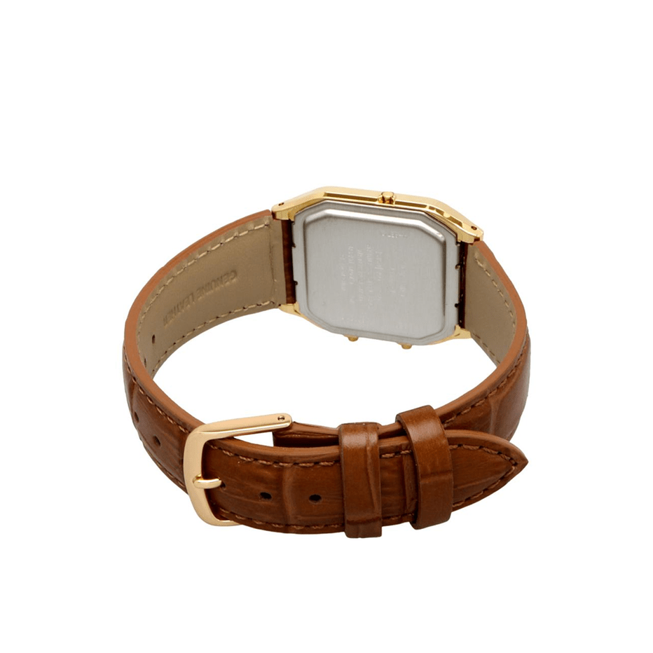 Casio Vintage AQ-230EGL-9ADF Champagne Gold Dial Brown Leather Gold Tone Analog-Digital Unisex Watch | Casio AQ-230EGL-9ADF - VERSE -