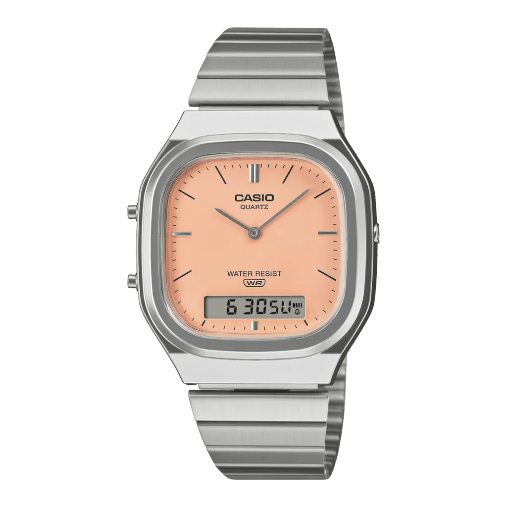 Casio Vintage AQ-240E-4ADF Salmon Pink Dial Stainless Steel Unisex Watch | Casio AQ-240E-4ADF - VERSE -
