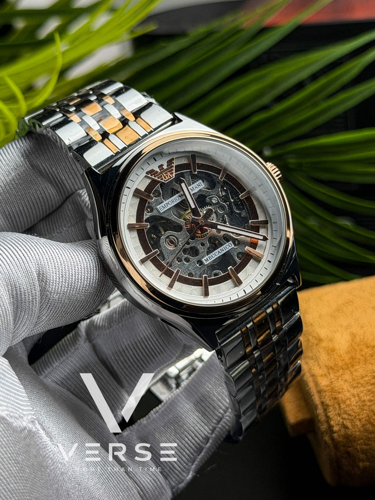 Emporio Armani Antonio Meccanico | Two-Tone White Skeleton Dial - ( Semi Triple A ) - VERSE -