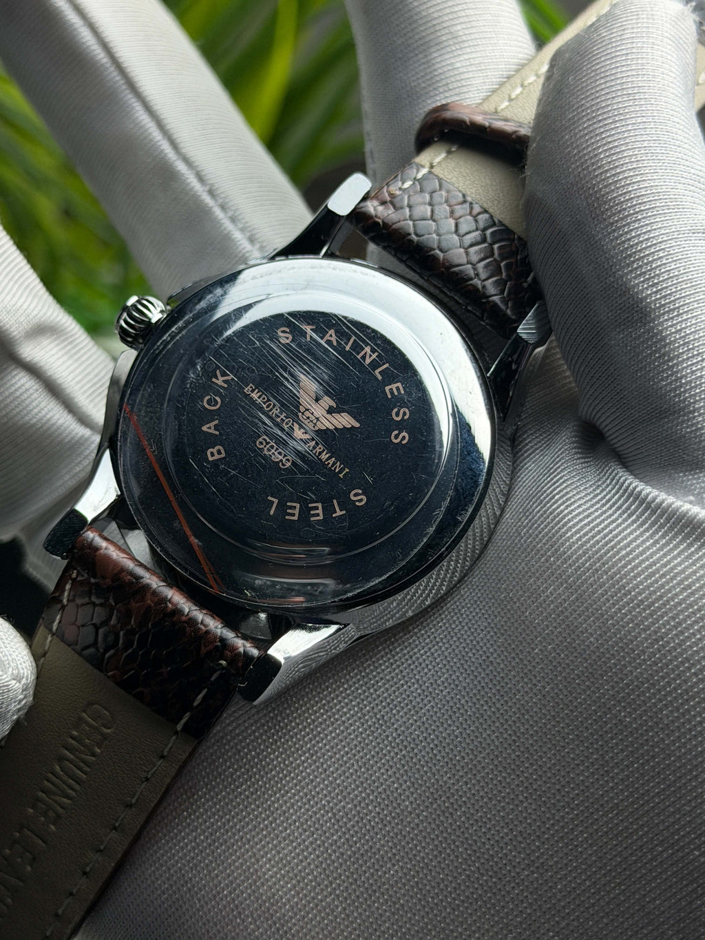Emporio Armani Classic Three-Hand Quartz | Silver Dial Brown Leather Strap - ( Double A ) - VERSE -
