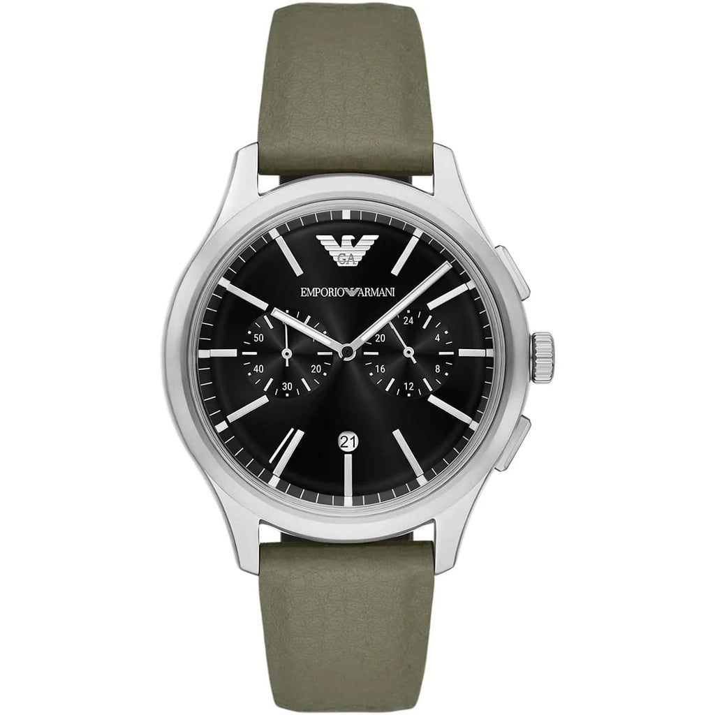 Emporio Armani Dario Chronograph Black Dial Khaki Green Mirum Strap Men's Watch | Emporio Armani AR11693 - VERSE -