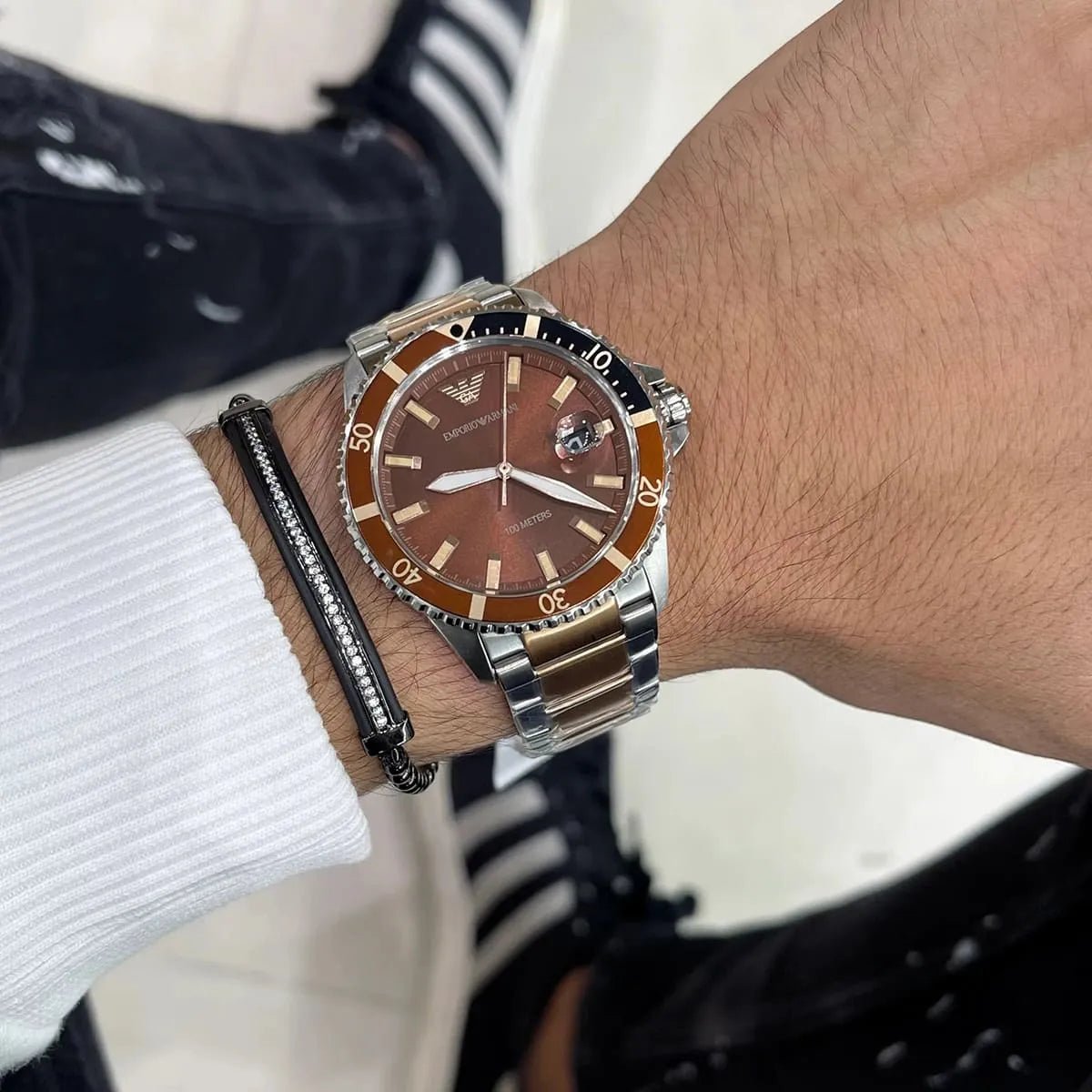 Emporio Armani Diver Two-Tone Deep Brown Dial Stainless Steel Men's 100M Watch | Emporio Armani AR11340 - VERSE -