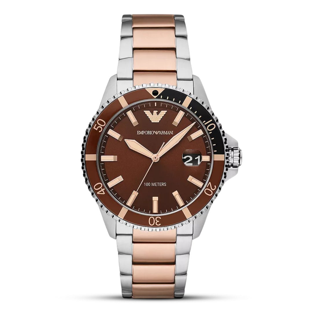 Emporio Armani Diver Two-Tone Deep Brown Dial Stainless Steel Men's 100M Watch | Emporio Armani AR11340 - VERSE -