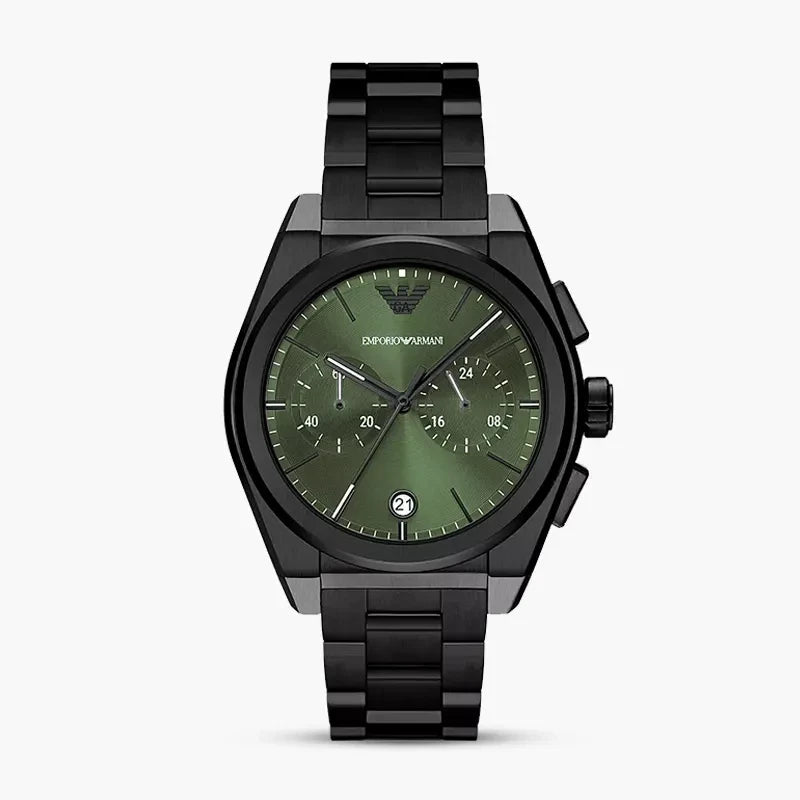 Emporio Armani Federico Chronograph Forest Green Dial Black Stainless Steel Men's Watch | Emporio Armani AR11562 - VERSE -