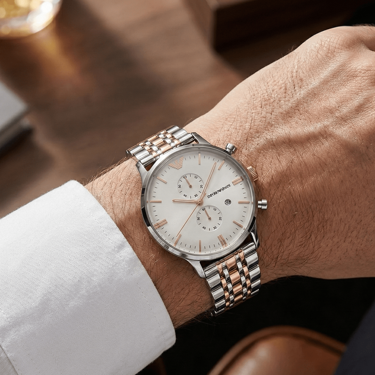 Emporio Armani Gianni Chronograph White Dial Two-Tone Stainless Steel Men's Watch | Emporio Armani AR0399 - VERSE -