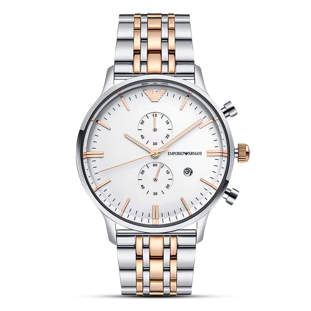 Emporio Armani Gianni Chronograph White Dial Two-Tone Stainless Steel Men's Watch | Emporio Armani AR0399 - VERSE -